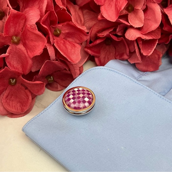 Elegant Purple and Silver Iridescent Mother of Pearl Mosaic Cufflinks - Picture 14 of 16